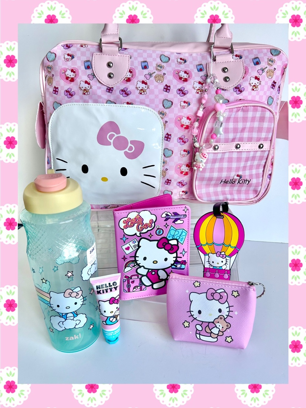💖(HK380) Hello Kitty Adorable 7-Piece Large Duffel Bag Travel Bundle!